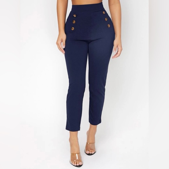 High Waist Double Button Pants - Picture 3 of 6
